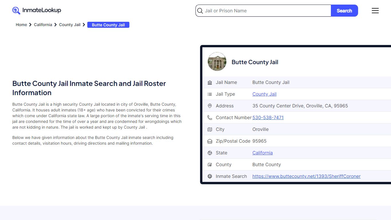 Butte County Jail Inmate Search - Oroville California - Inmate Lookup
