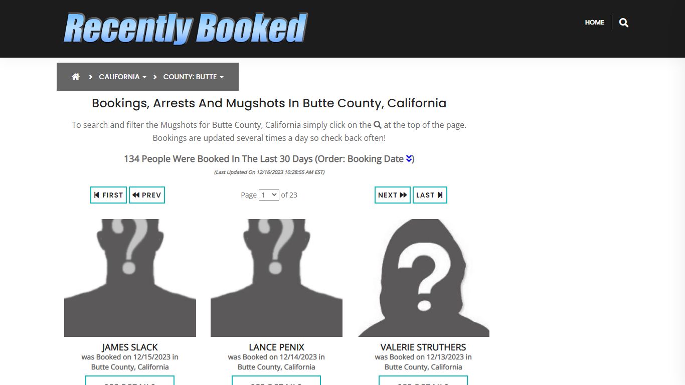Recent bookings, Arrests, Mugshots in Butte County, California